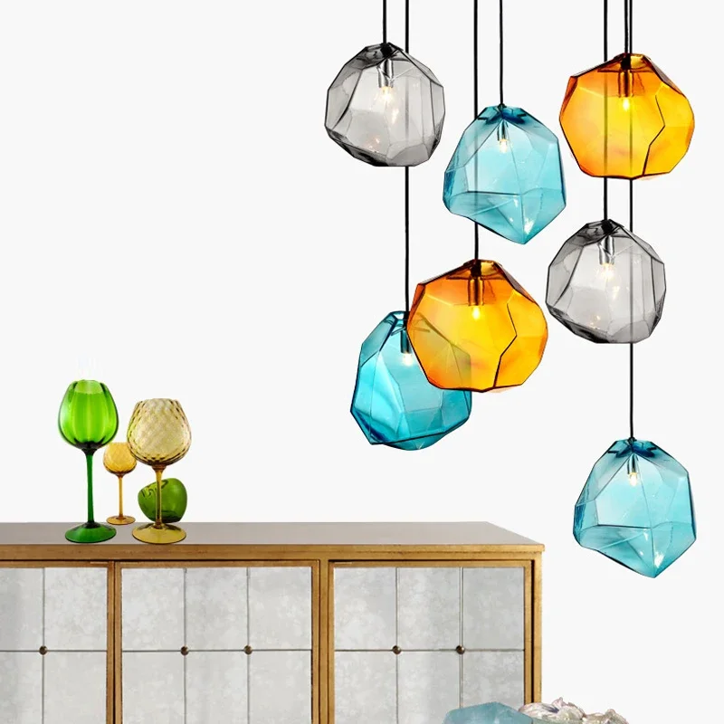 

Vintage Dining Room Glass Pendant Light Restaurant Bar Hanging Lamps Modern Color Glass Suspension Cord Linear Chandelier Lights