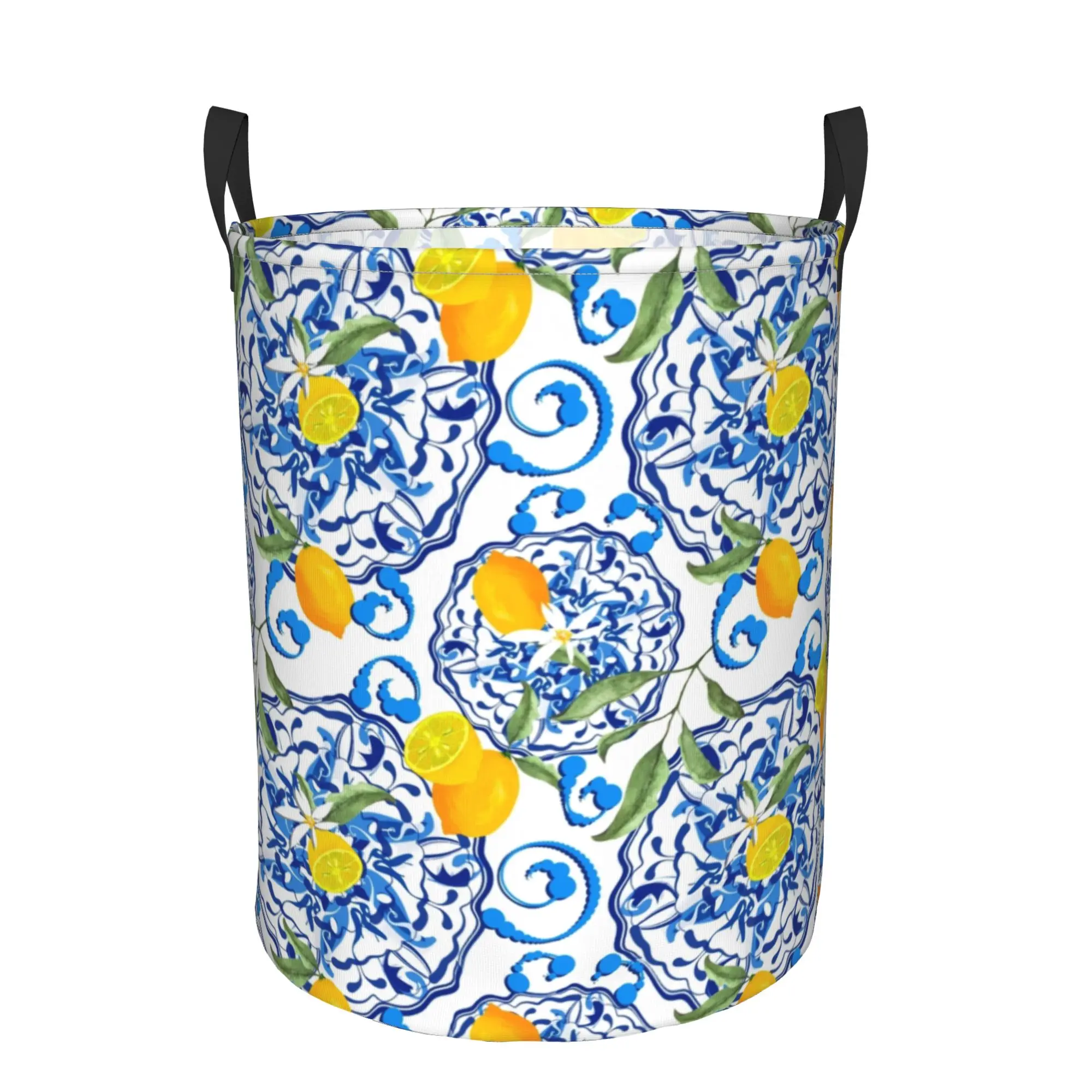 Custom Lemon Fruit Pattern Laundry Basket Collapsible Summer Citrus Mediterranean Style Clothes Hamper Storage Bin for