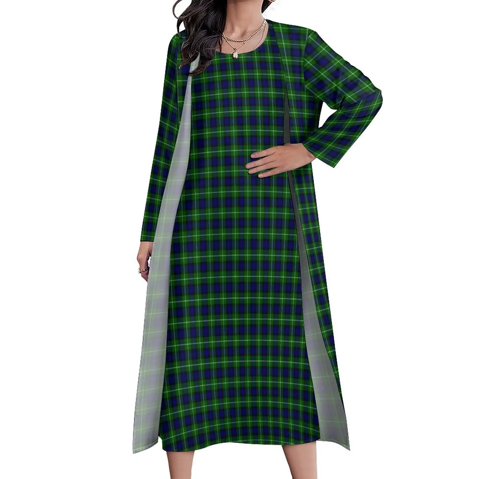 Blue Green Plaid Dress Check Print Modern Maxi Dress Aesthetic Boho Beach Long Dresses Female Two Piece Custom Oversize Clothes