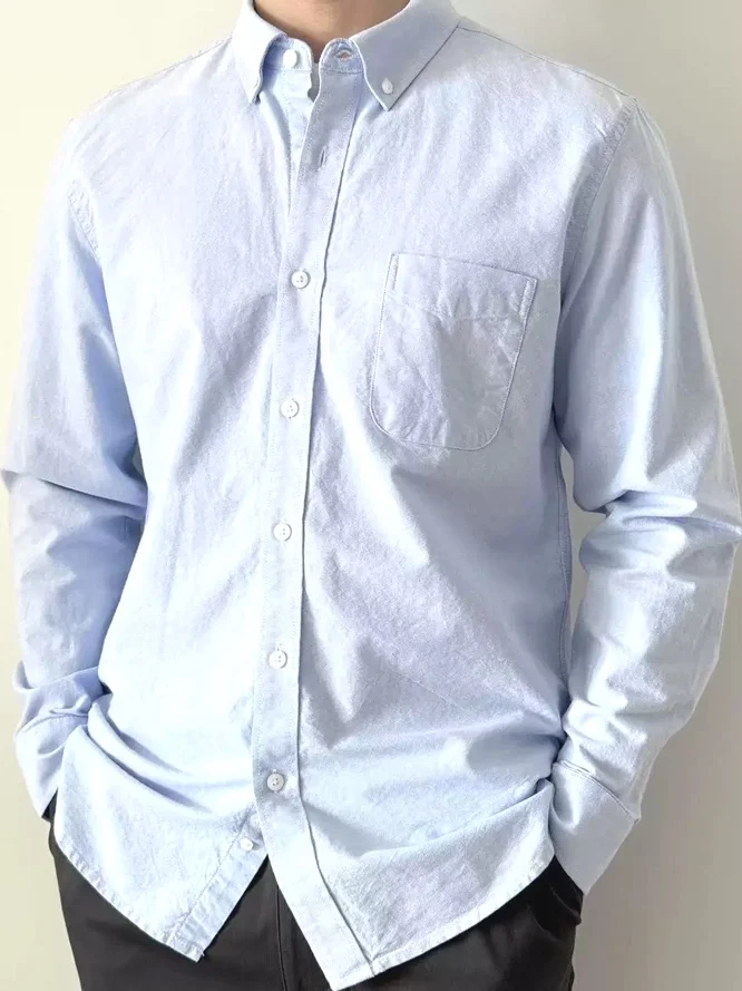 

Мужская рубашка из ткани Оксфорд с длинным рукавом, повседневная, деловая, для работы, винтажная, молодежная, популярная