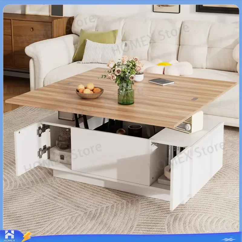 Lift Top Coffee Table with Hidden Storage Foldable Desktop White Wood Particleboard 100x50x55.5cm 50kg Load Multifunctional