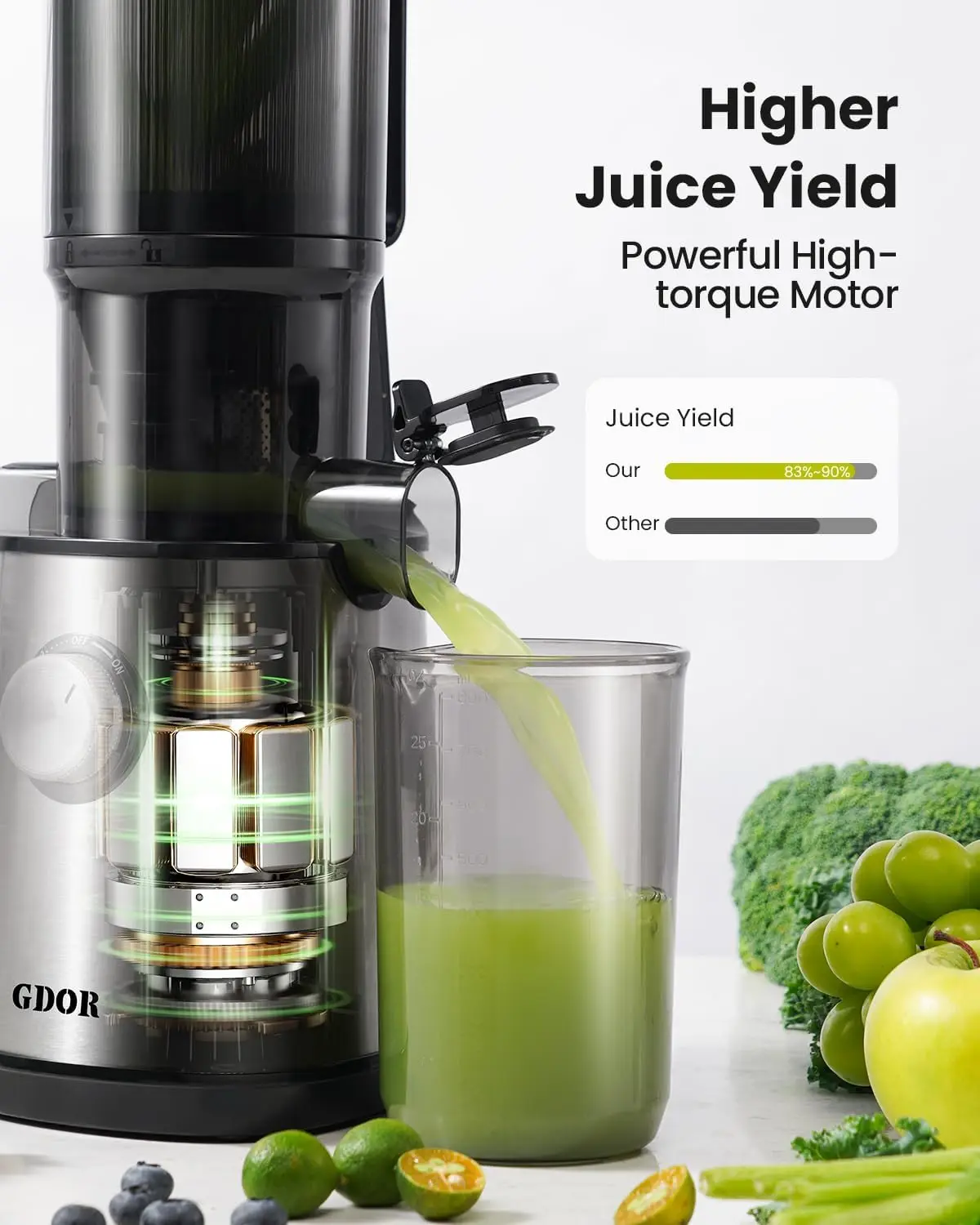 Cold Press Juicer Machines, 4.25'' Large Feed Chute Masticating Slow Juicer Fits Whole Fruits And Vegetables, Low Noise, Ea