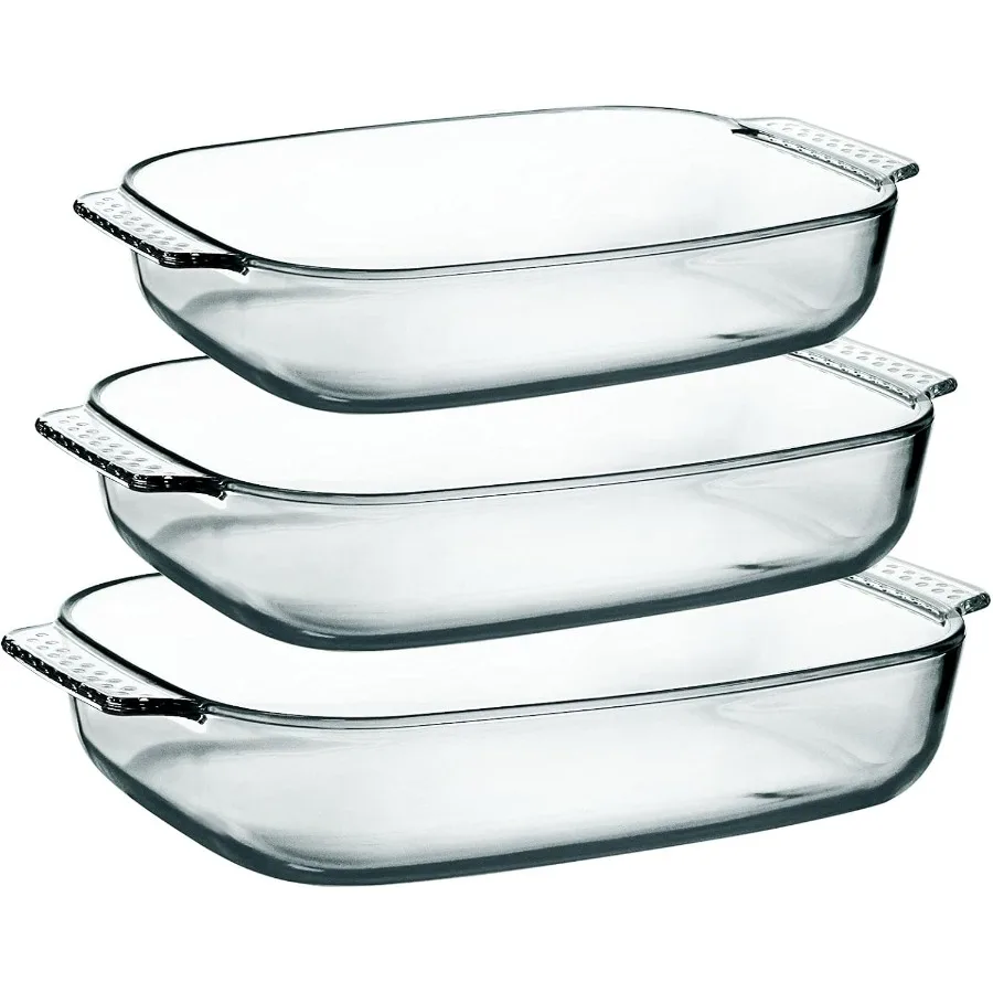 

Large Glass Baking Dish Set, Easy Grab Oven Safe Glass Pan for Cooking 2 QT+2.7 QT+3.3 QT