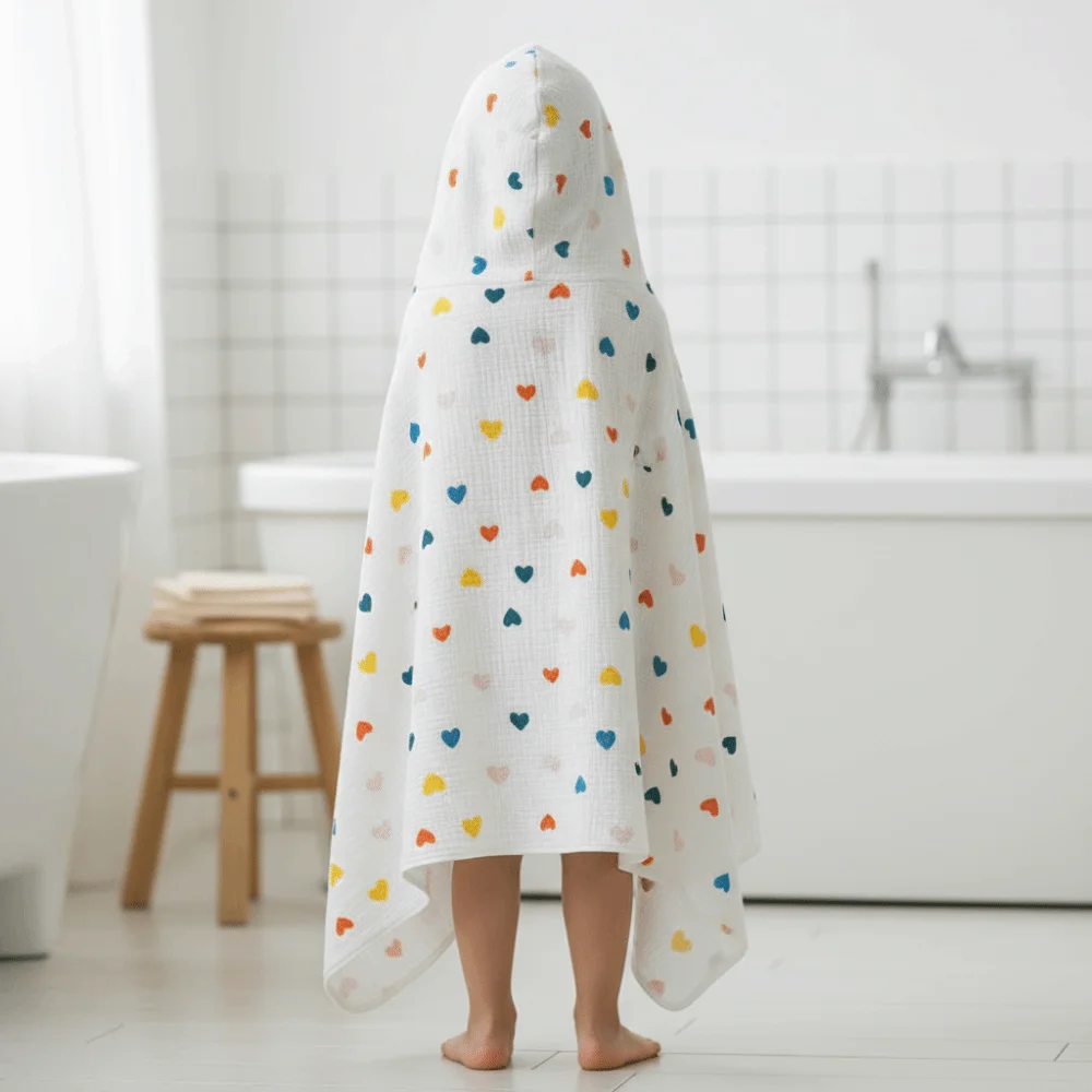 Cartoon Printed Baby Gauze Bath Towel Four Layer Soft Cartoon Cloak Towel Comfortable Absorbent Hooded Bathrobe Sleepwear