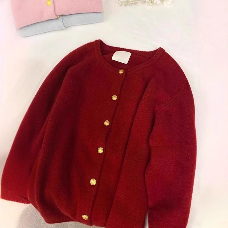 

Red New Year Women's Oversized Casual Knitwear Sweater round Neck Short Length Long Sleeve Autumn Winter New Arrival