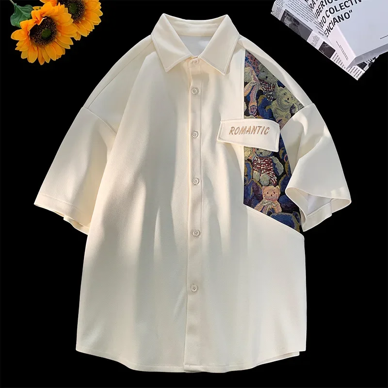 New Chinese Casual Short Sleeved Shirt For Men Summer Fashion Half Sleeved Loose Men's Shirt Coat Y2k Korean Streetwear