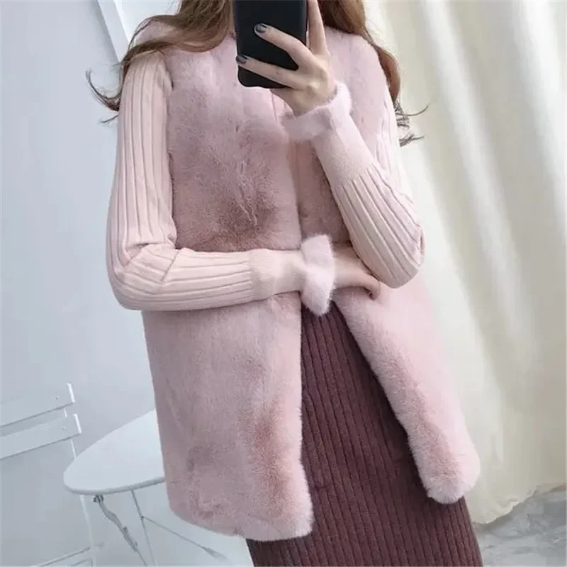 

New Women's Coat Autumn Winter Wild Medium Long Ladies Vest Lnternet Celebrity Loose Imitation Mink Hair Coat E20