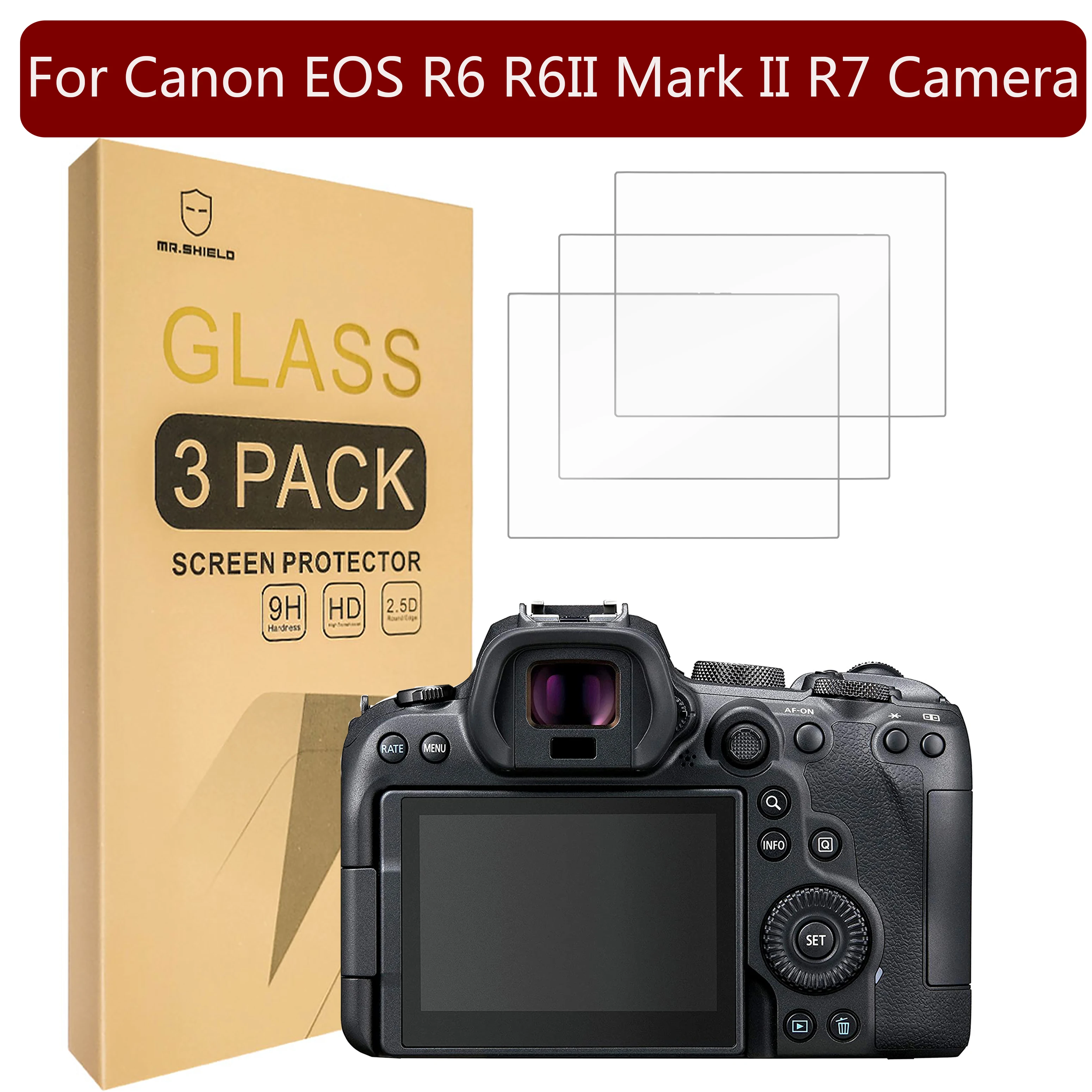 

Защитная пленка Mr.Shield [в 3 упаковках] для камеры Canon EOS R6 R6II Mark II R7 [закаленное стекло] [Японское стекло с твердостью 9H]