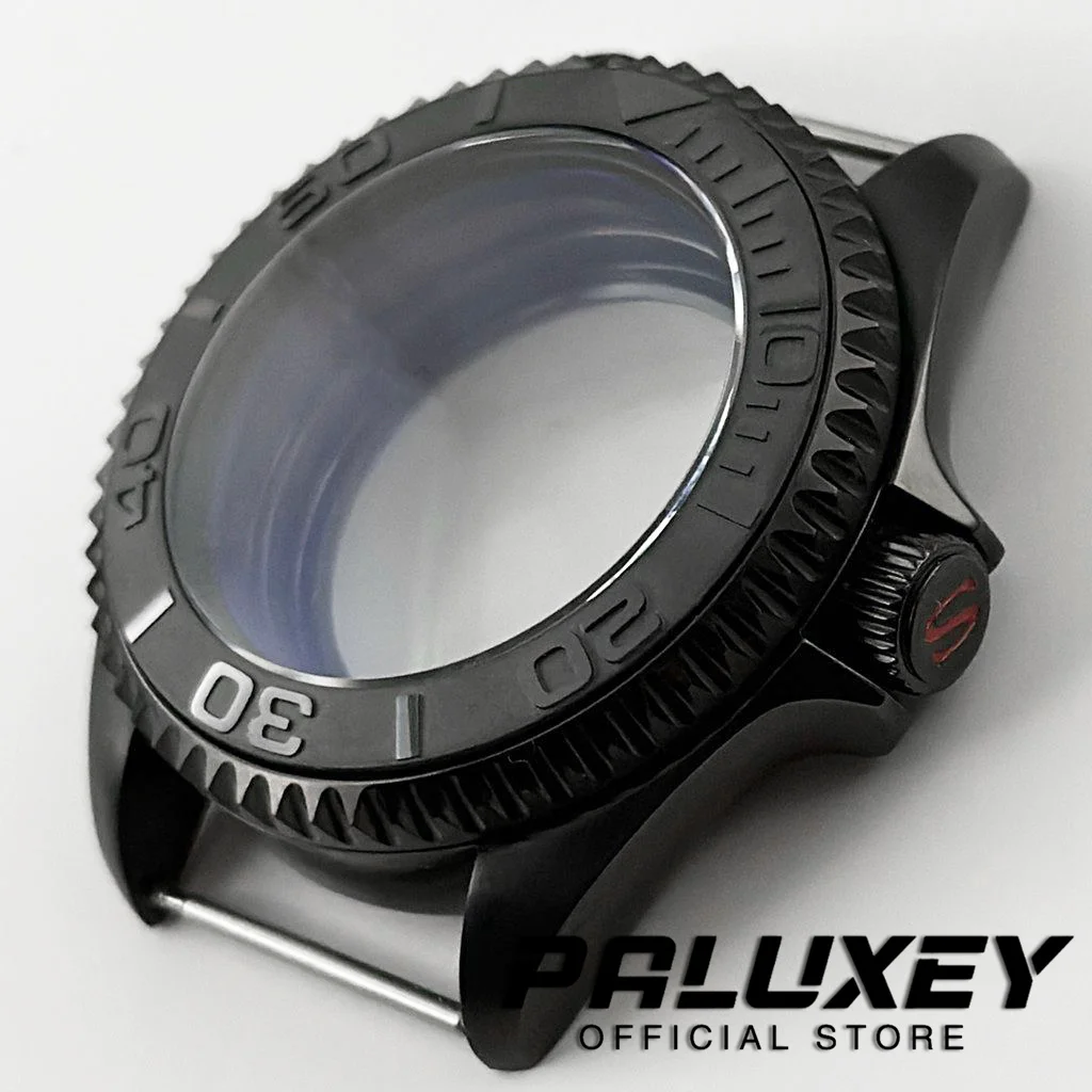 S Crown PVD Nero 42mm Cassa per orologio meccanico in vetro zaffiro da uomo Accessori NH34 NH35 NH36 Custodia resistente all'acqua trasparente