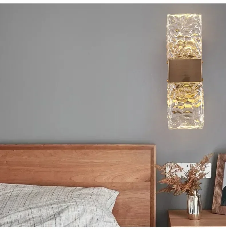 

Luxury Modern Water Ripple Glass Rectangle Wall Lamp Living Room Bedroom Study Indoor Lighting for Home Decor Led Light