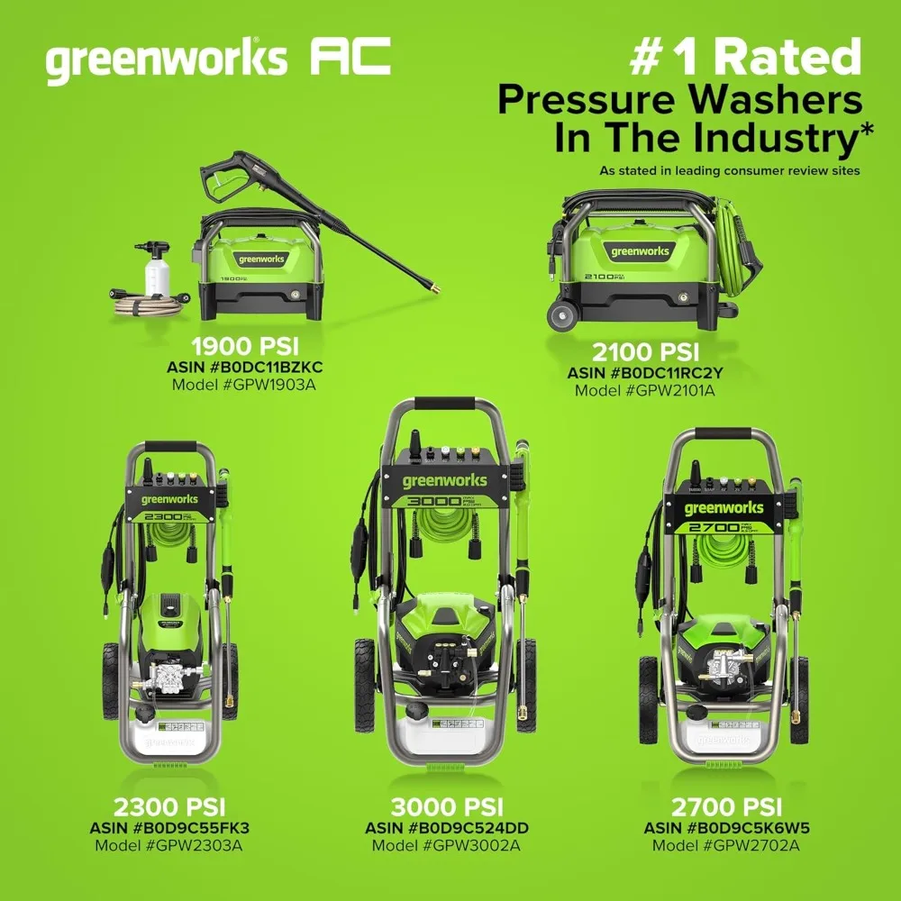 غسالة الضغط الكهربائية Pro Brushless 3000 PSI (معتمدة من CSA) 2.0 GPM Max / 1.1 GPM (مقابض قابلة للطي، إطار فولاذي متين