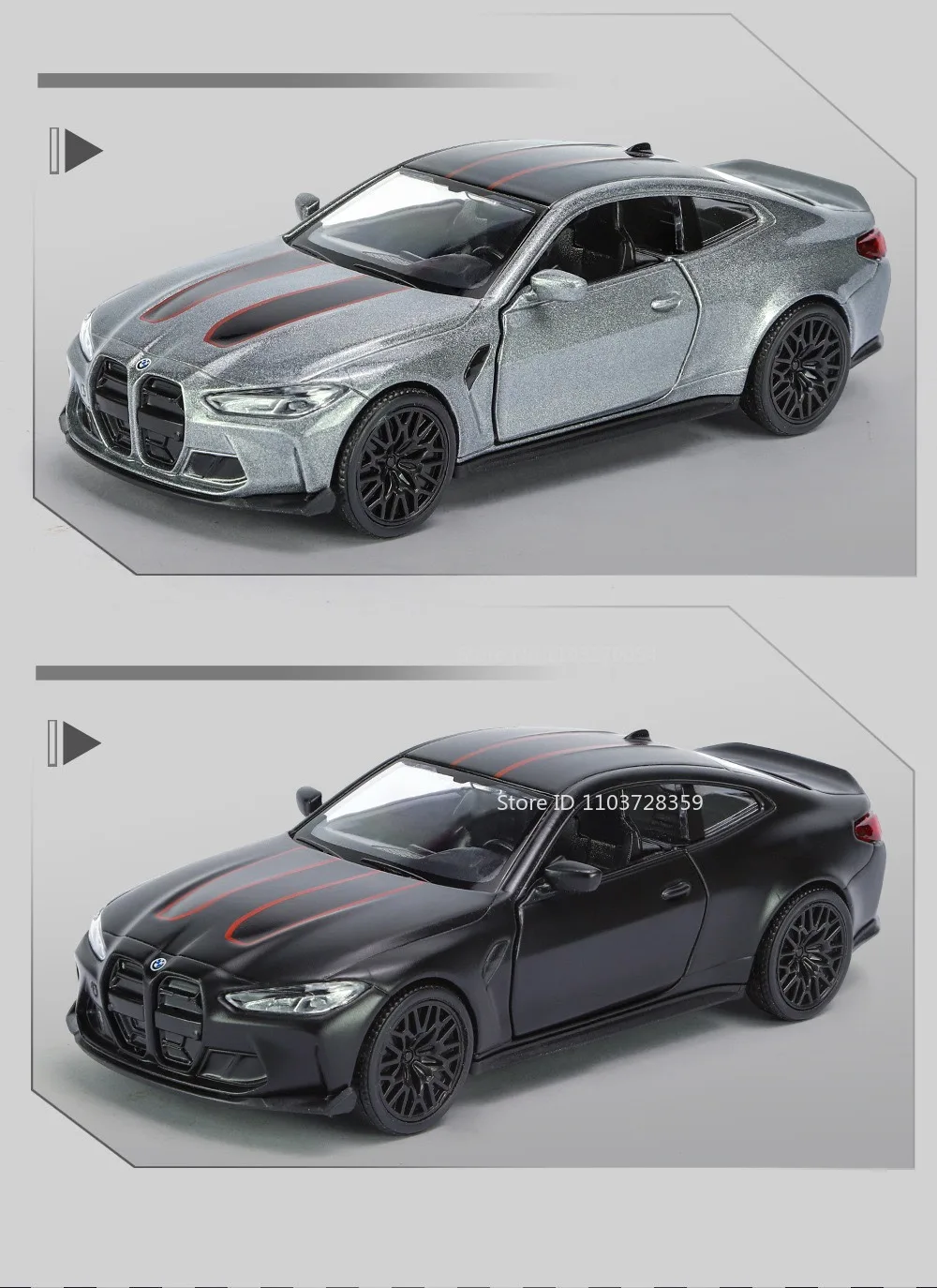 1:36 Modellauto BMW M4 CSL M3 1987, Miniaturautos, Legierung, Druckguss-Türen, geöffnet, zurückziehbare Gummireifen, Ornament, Spielzeug für Kinder, Geschenke – Detail 4