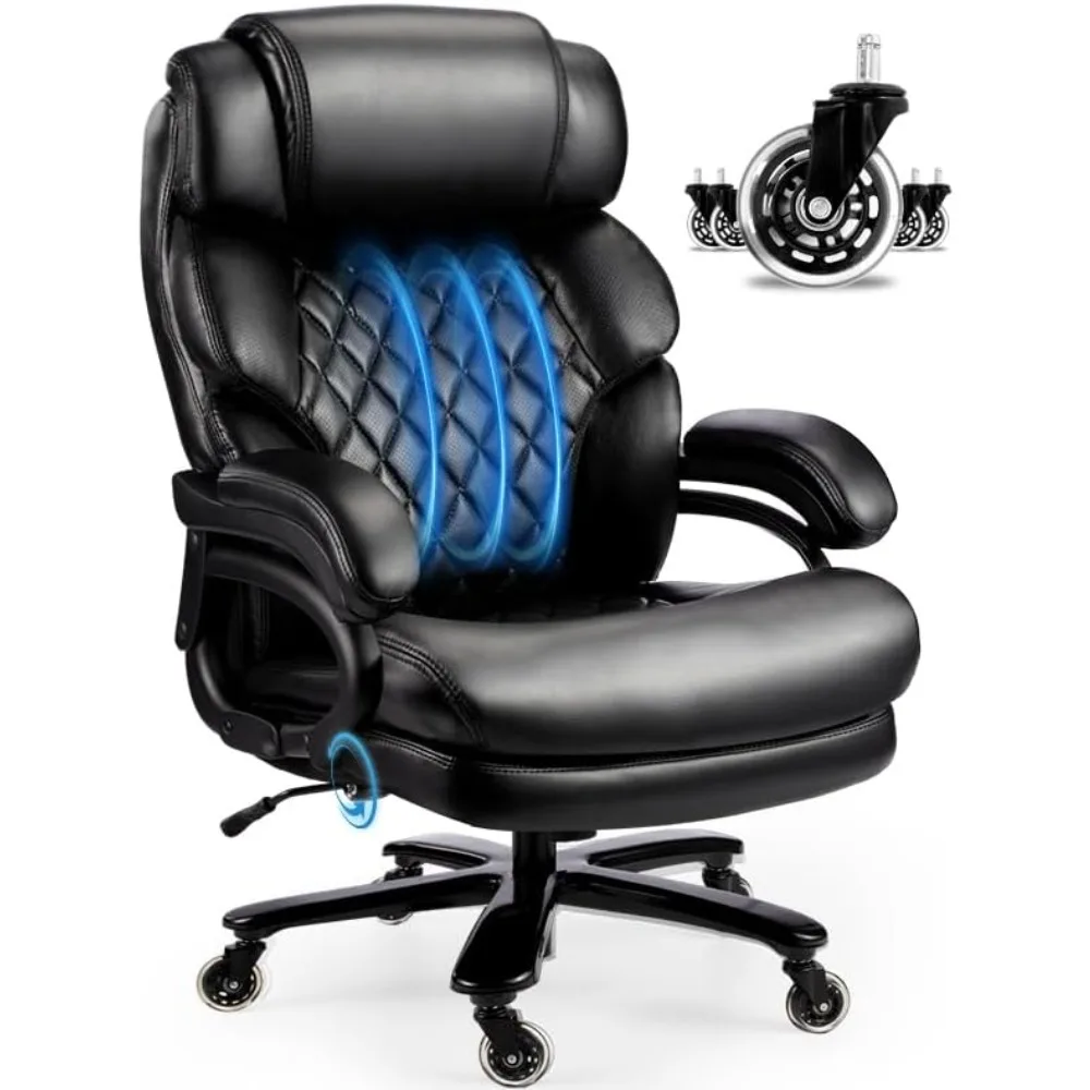 

Большое и высокое офисное кресло 600 фунтов для тяжелых людей, сверхмощное исполнительное кресло с высокой спинкой, очень широким сиденьем и регулируемым люменом