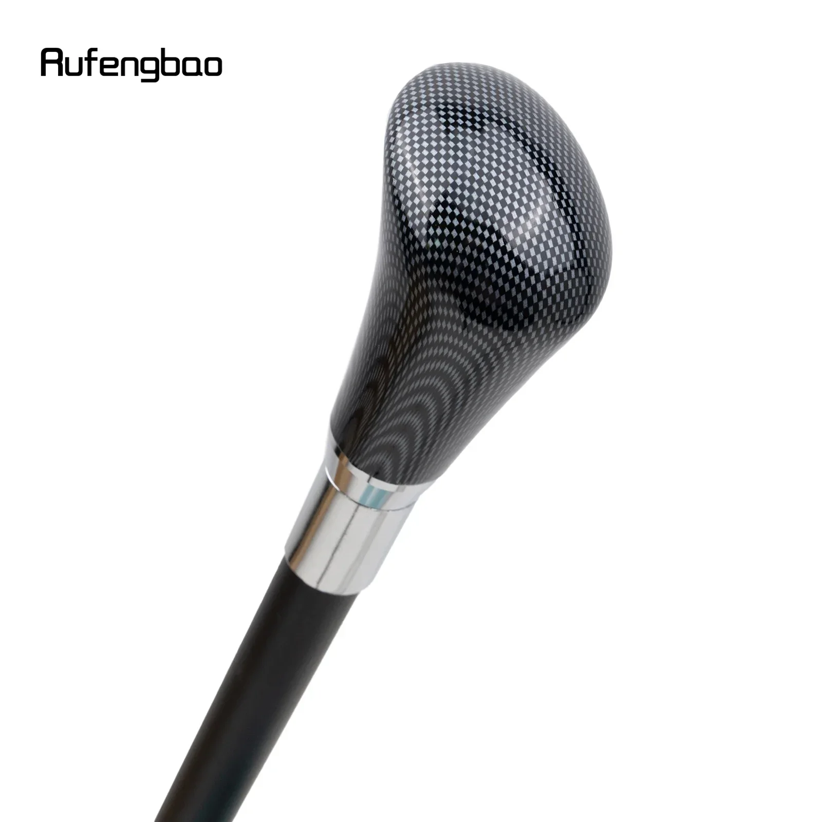 ไม้เท้าหนังสีดำลายตารางสีเงิน แฟชั่นตกแต่ง สำหรับคอสเพลย์ สไตล์สตีมพังก์ และใช้ในชีวิตประจำวัน 94 ซม.