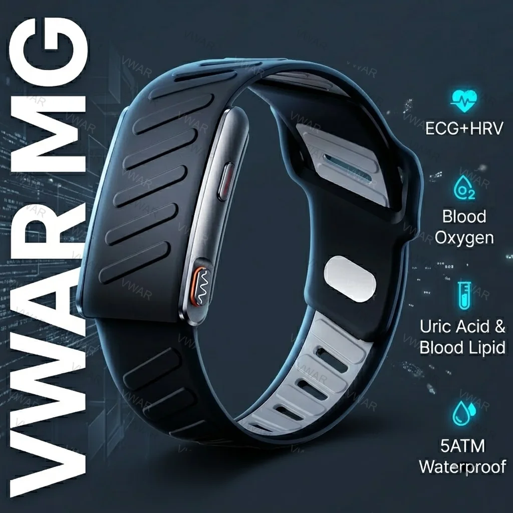 VWAR 5.0 MG Sport Fitness Tracker Ultraleichtes Smart-Armband mit Blutsauerstoffdruck-, Harnsäure-, Blutfett- und EKG-Messung für Männer und Frauen