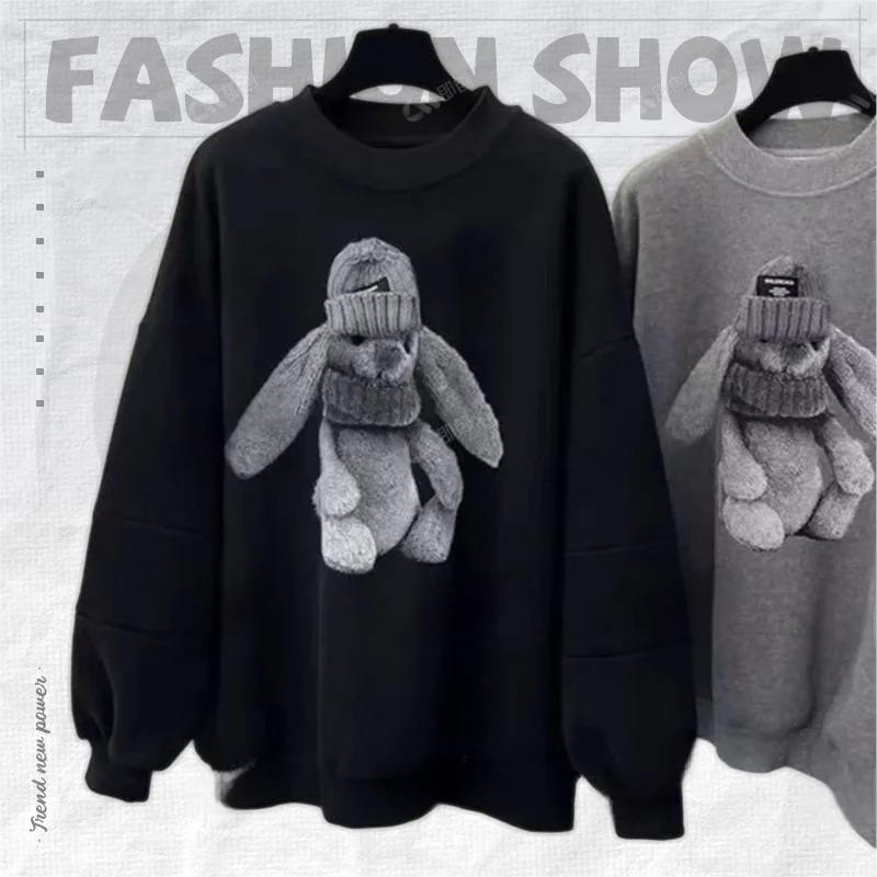 

Fashion Loose Tops Women's Harajuku Hoodie Cute Rabbit Cartoon Print Oversized Casual Female Sweatshirt clothing