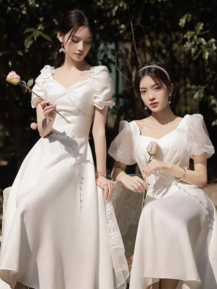 

Новинка: Летний элегантный костюм для выступлений Maids Dr Satin, простой и изящный, больших размеров, с юбкой А-силуэта, для свадеб и торжеств