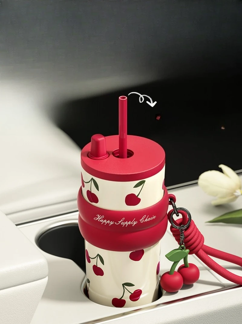 

Straw thermos cup 2026 new women's high-value ceramic liner cold water cup portable coffee cup