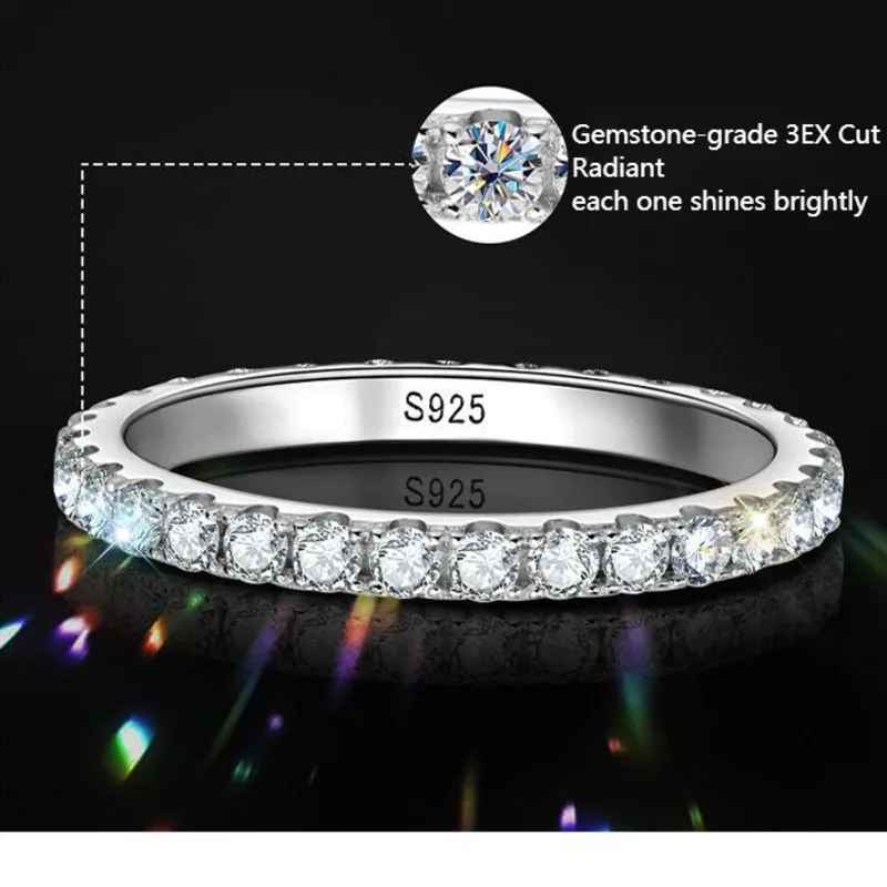 JH 925 فضة مويسانيتي خاتم للنساء السماء المرصعة بالنجوم خاتم الزواج موضة التراص حلقة مختبر الأحجار الكريمة D VVS1 غرامة مجوهرات