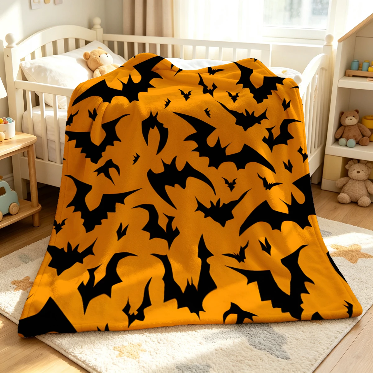 Orange Bat Scatter Winter Summer Flannel Blanket Throw Fleece Soft Fuzzy Plush Cozy Fleece Blankets for Sofa Ideal Gifts