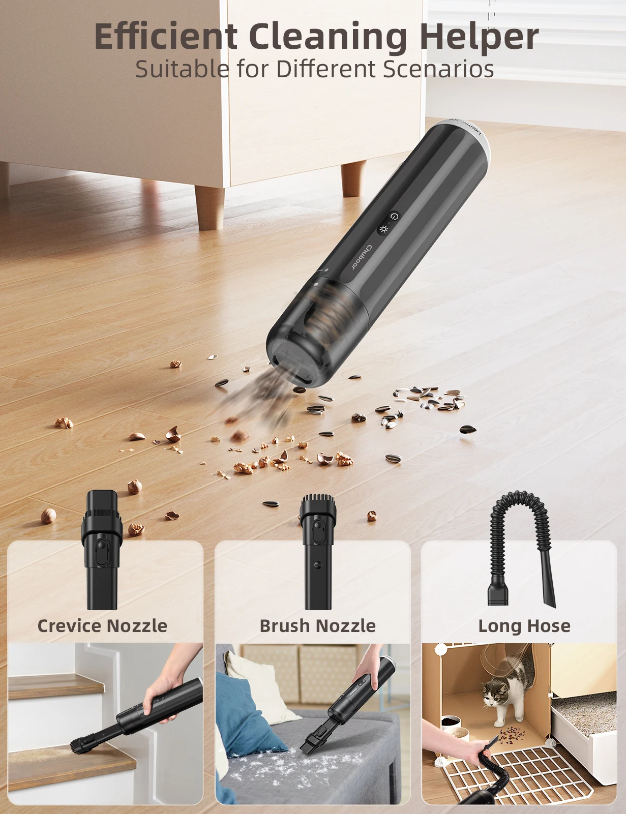 Chuboor Car Vacuum Cleaner Strong Suction 16000Pa Blowing and Inhaling Function Suitable Over-cleaning Debris and Dust for home