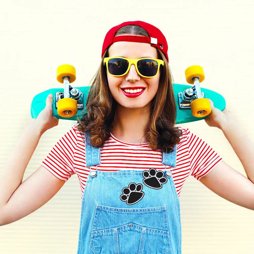 

10pcs Back Adhesive Fabric Patch Repair Iron On Appliques For Jeans Shirts Bags Hats Puppy Paw Design Embroidery Patches Hot