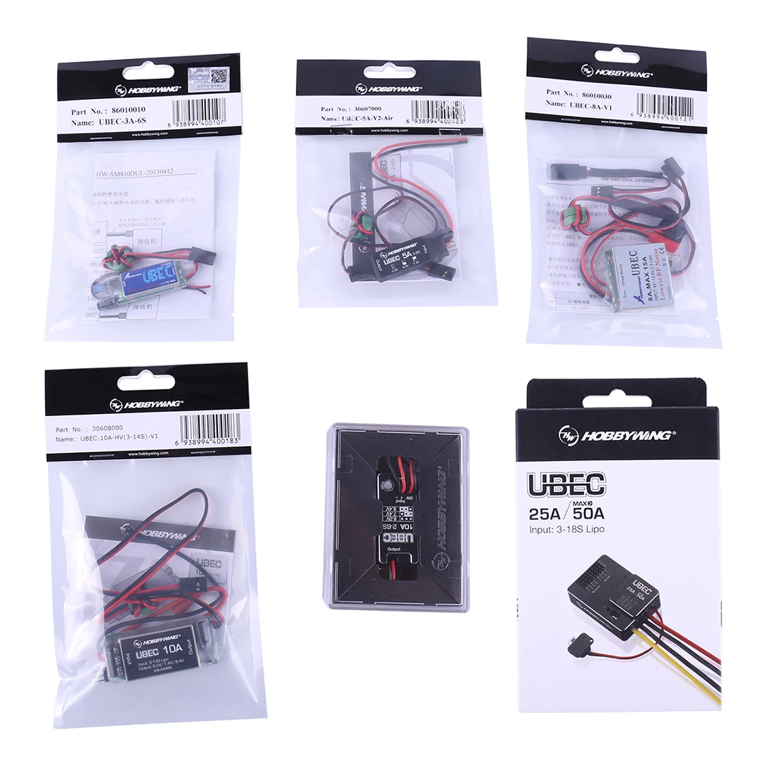 

Hobbywing High Voltage RC UBEC Voltage Regulator Module 10A 5A 3A 8A 25A Output 6V 7.4V 8.4V Supports 3-14S Lithium Battery