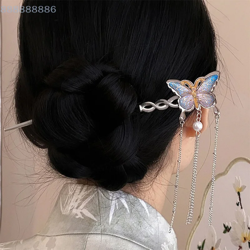 Vintage Butterfly Tassel Hair Sticks Set for Women And Girls - Chinese Style Versatile Exquisite Hair Accessories for Gifting