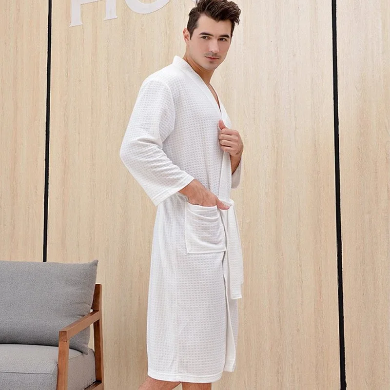 Bathrobe for Men Woman Long Absorbent Terry Bath Robe Kimono Men Towel Bathrobe Solid Sleepwear Women Dressing Gown