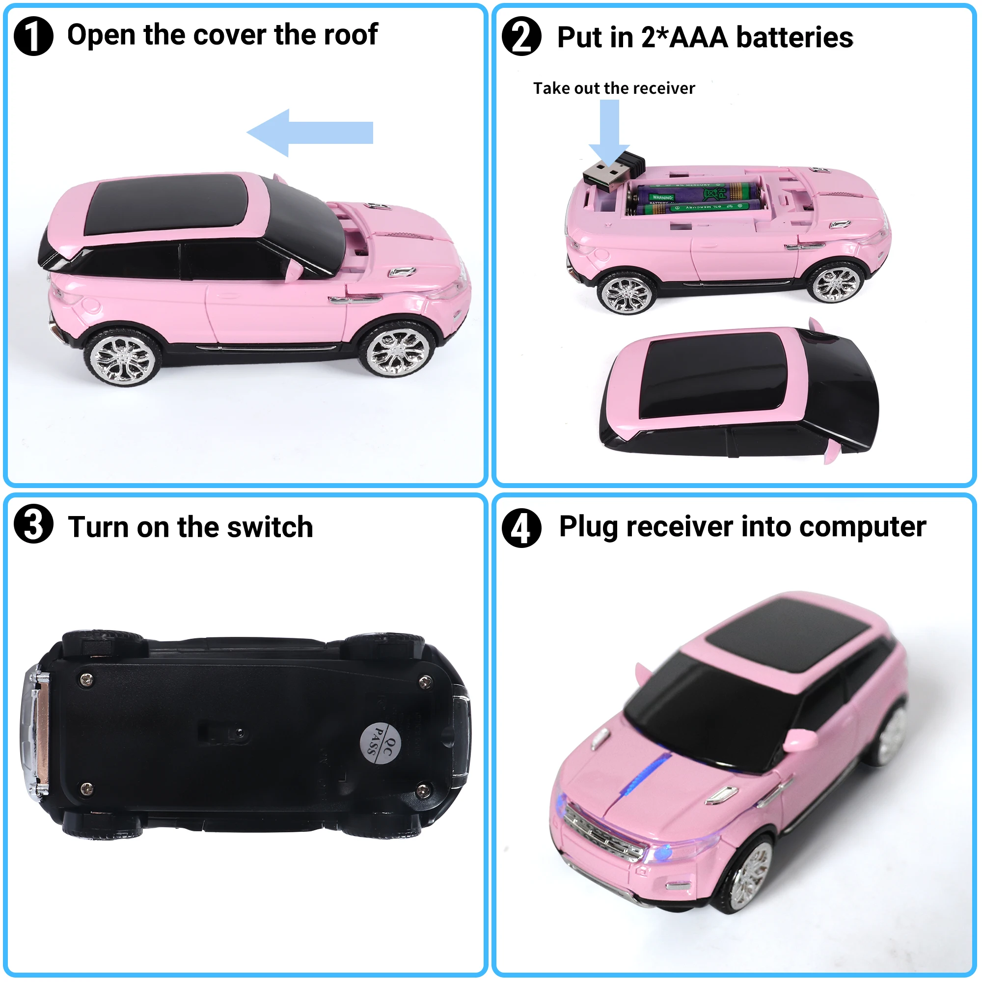 Car Mouse Wireless 2.4G Plug And Play SUV Appearance 1200 DPI Low Noise Button Office Use Play Game Universal Mause For Kids