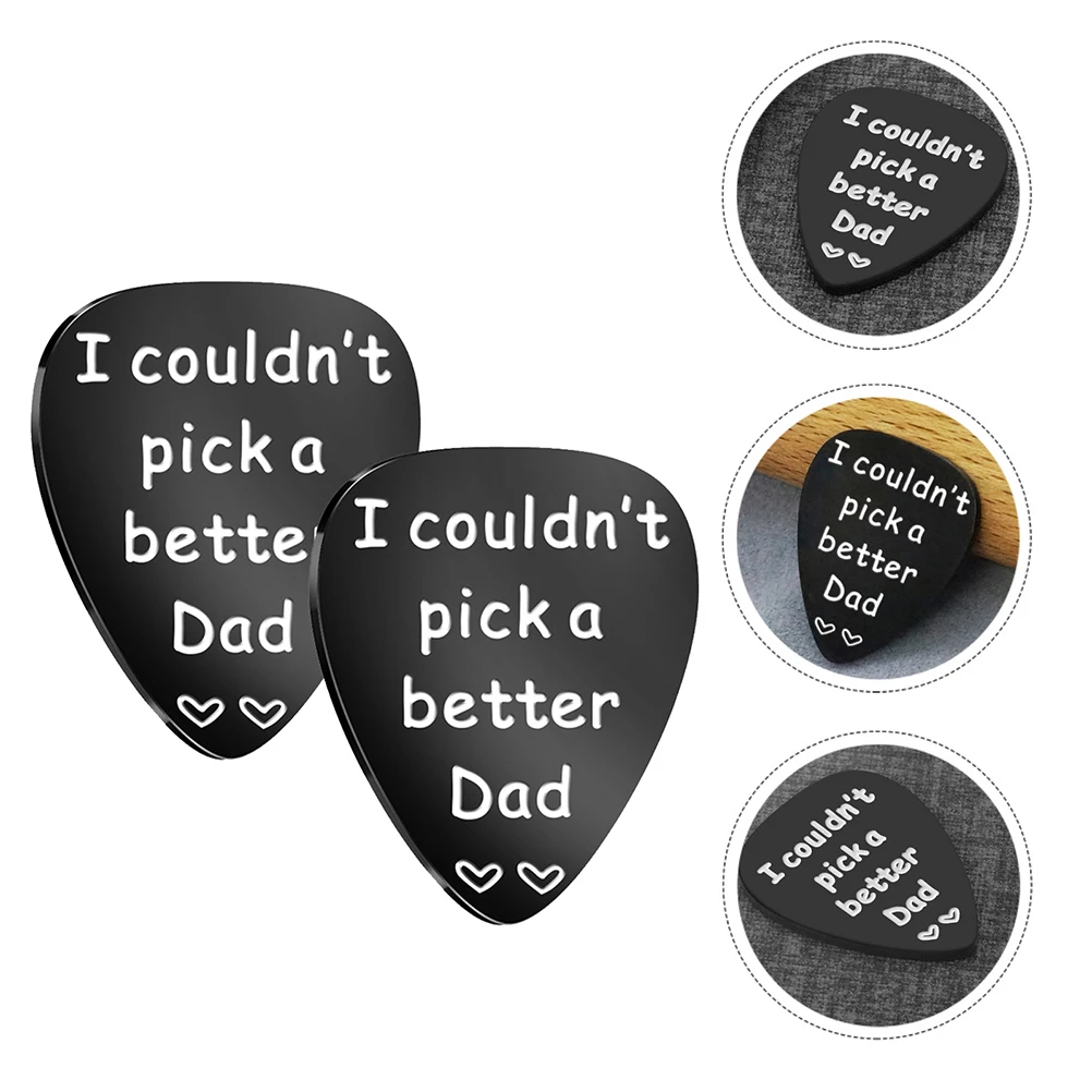 

2pcs Stainless Steel Guitar Picks English Engraving Black Metal Father's Day Gift Dad Small Present Bass Instrument