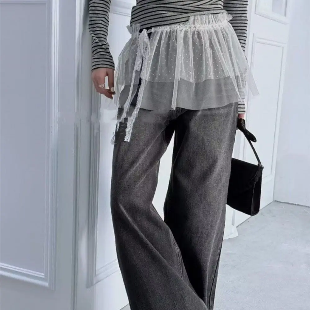 Sweet Y2k Lace Mini Skirt Lolita Korean Style Gauze Skirt Lace-up Trim Butt Curtain Skirt Ruffled Edge Skirt Women