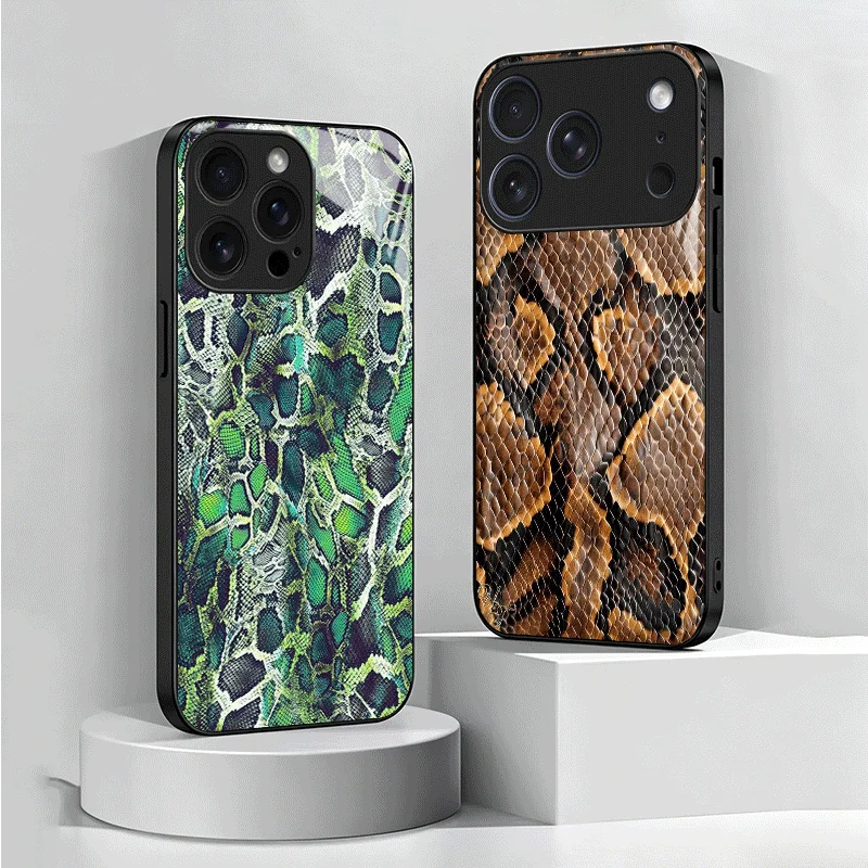 Fashion Snake Skin Pattern Tempered Glass Phone Case for Samsung Galaxy A17 A16 A15 A14 A13 A57 A56 A55 A54 A53 A37 A36 A35 A34