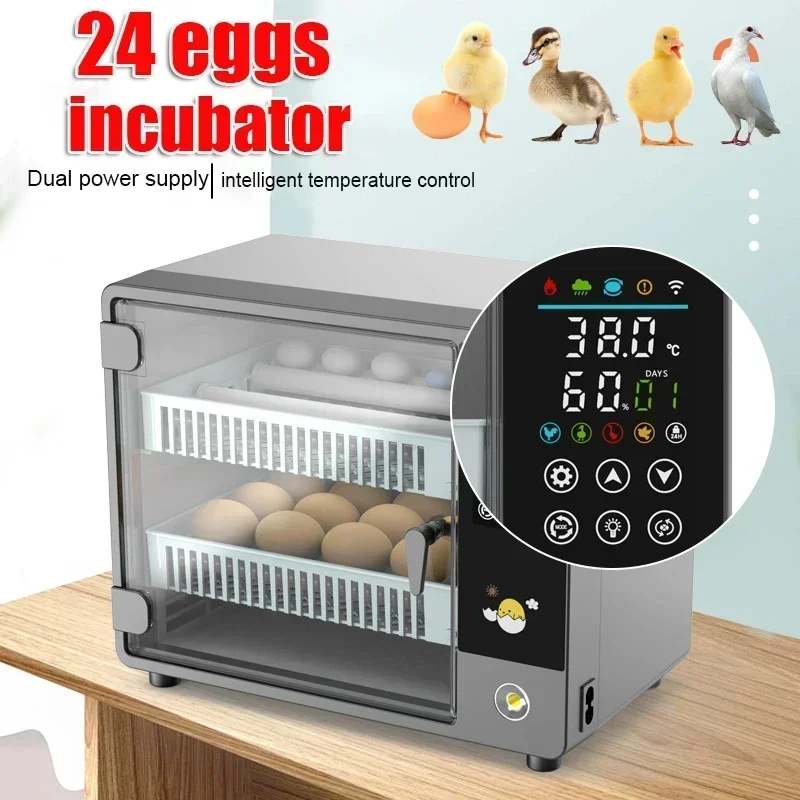 24 Eggs Dual Power Eggs Incubator Brooder Automatic Farm Incubation Tools Goose Bird Quail Chick Hatchery Poultry Hatcher Turner