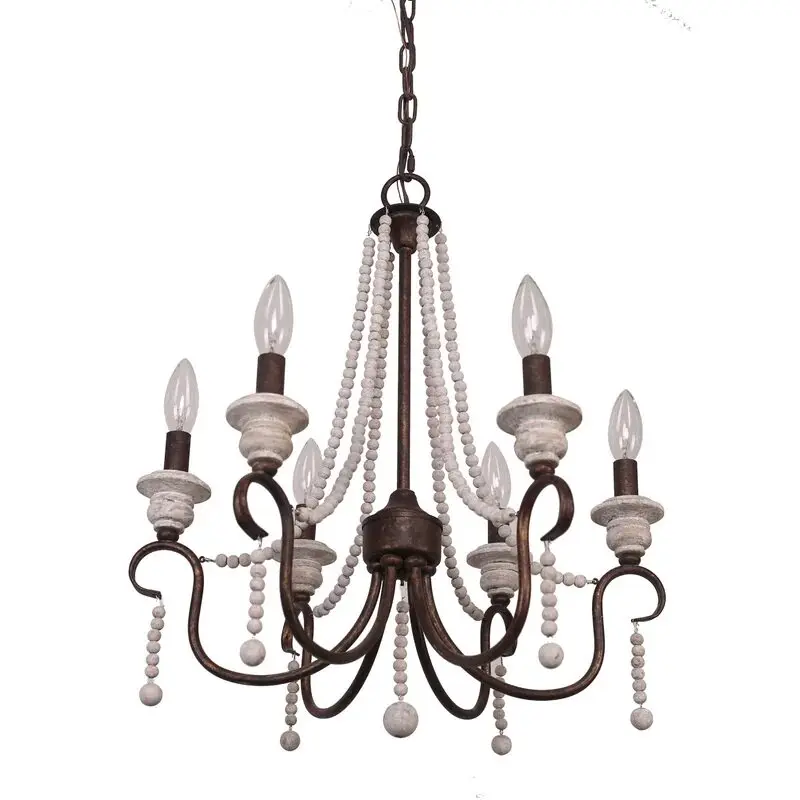 French home bed and breakfast living room dining room lamp wrought iron old wooden bead decoration children's room chandelier