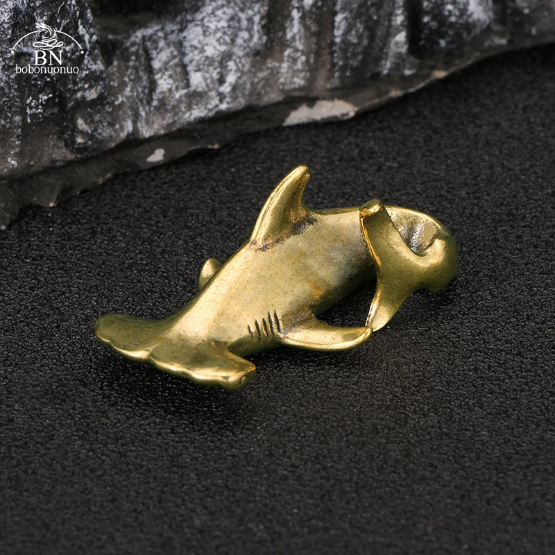 Brass Sphyrna zygaena Figurines Vintage Sea Animal Small Statue Desktop Ornaments Office Decorations Crafts Accessories Gifts
