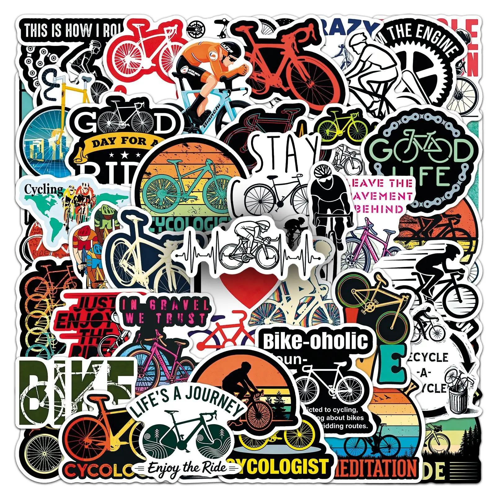 50 PCS Cycling Outdoor Sports Fitness Theme Stickers Decorate Bike Luggage Helmet Scrapbook Non Repeated New Decals