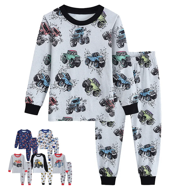 Little Hand Little Boys Pajamas Set Kids Construction Vehicle Print PJs Cotton Sleepwear for 2‑7Years Home Clothing