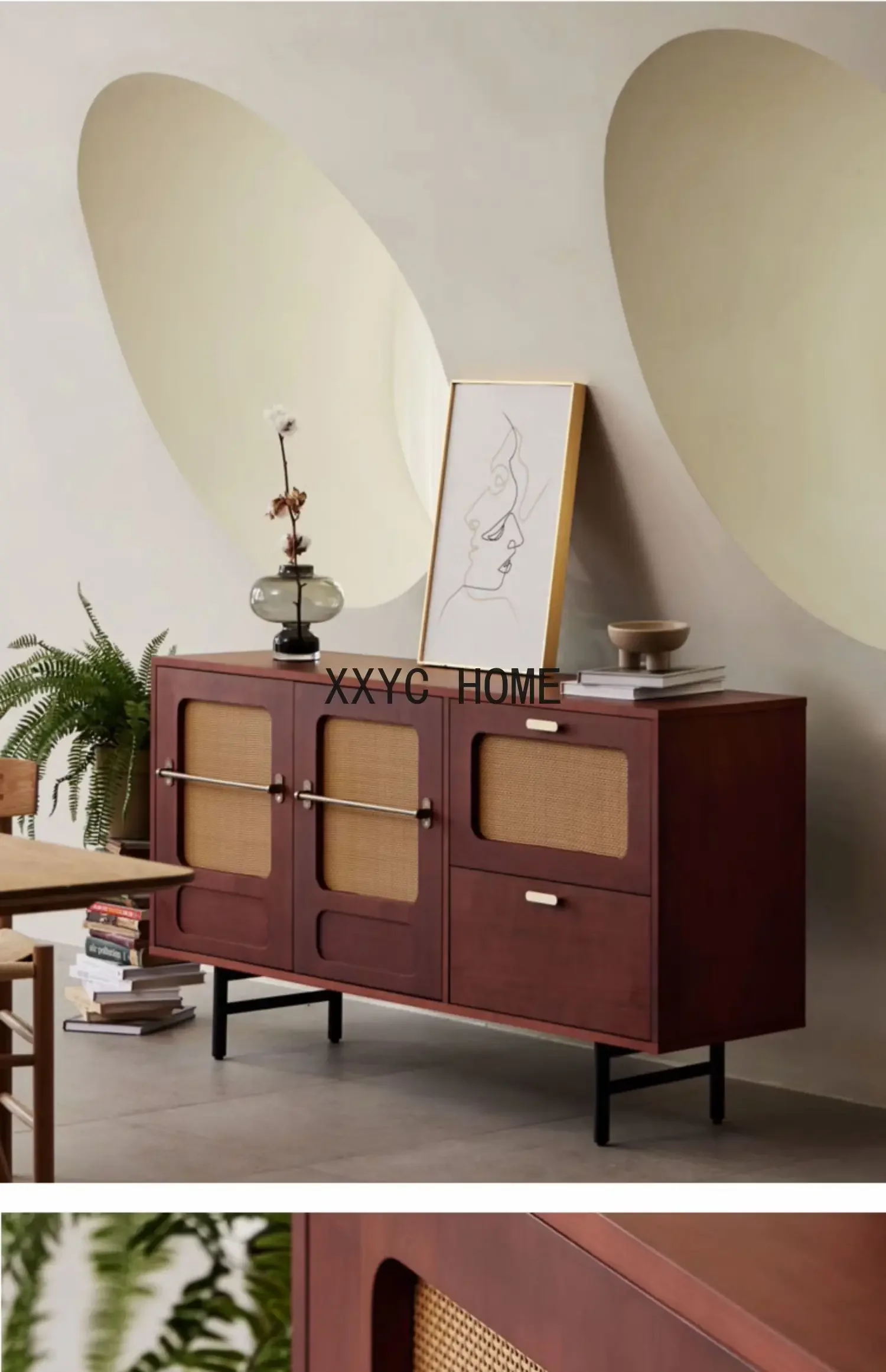 Боковой шкаф Gothenburg, средневековый настенный шкаф для телевизора, сервант из массива дерева, шкаф для хранения из ротанга, гостиная