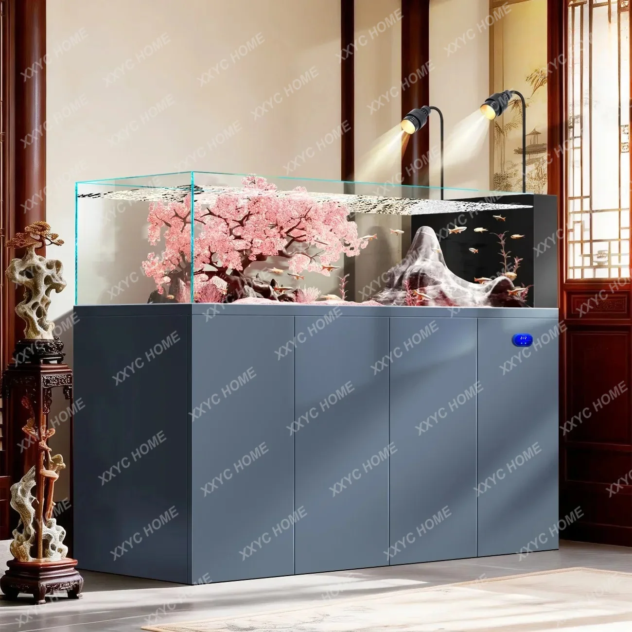 Stream Tank Fish Tank Living Room New Bottom Filter Ultra-white Glass Original Ecological Landscaping Grass Tank