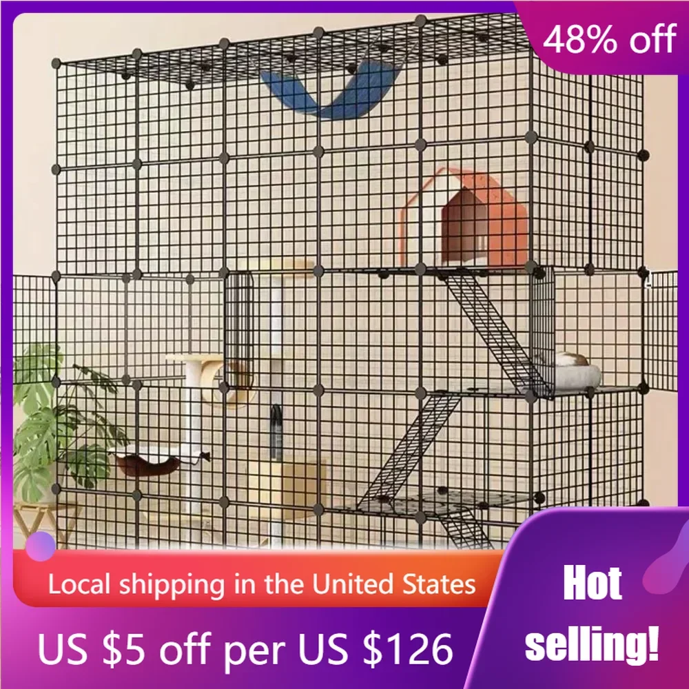

DIY Cat Cage House Cats for Outdoor Detachable Metal Wire Large Kitten Enclosure With 2 Ladders (69L X 28W X 69H)Freight Free