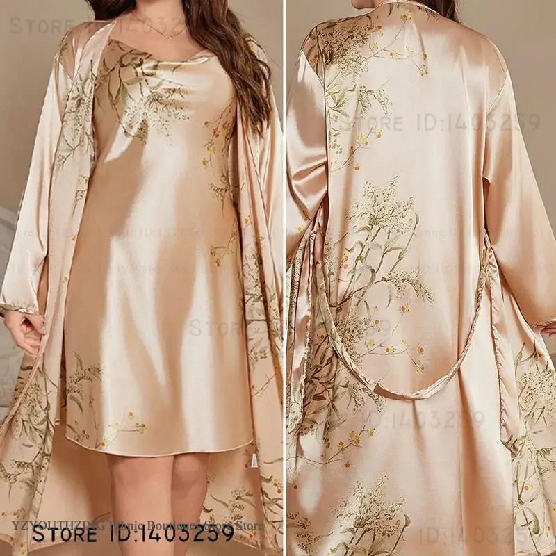 

Большой размер 5XL, комплект из 2 предметов, ночная рубашка, сексуальное кимоно с принтом вишни, халат, свободное повседневное домашнее платье, одежда для дома, женская одежда для сна