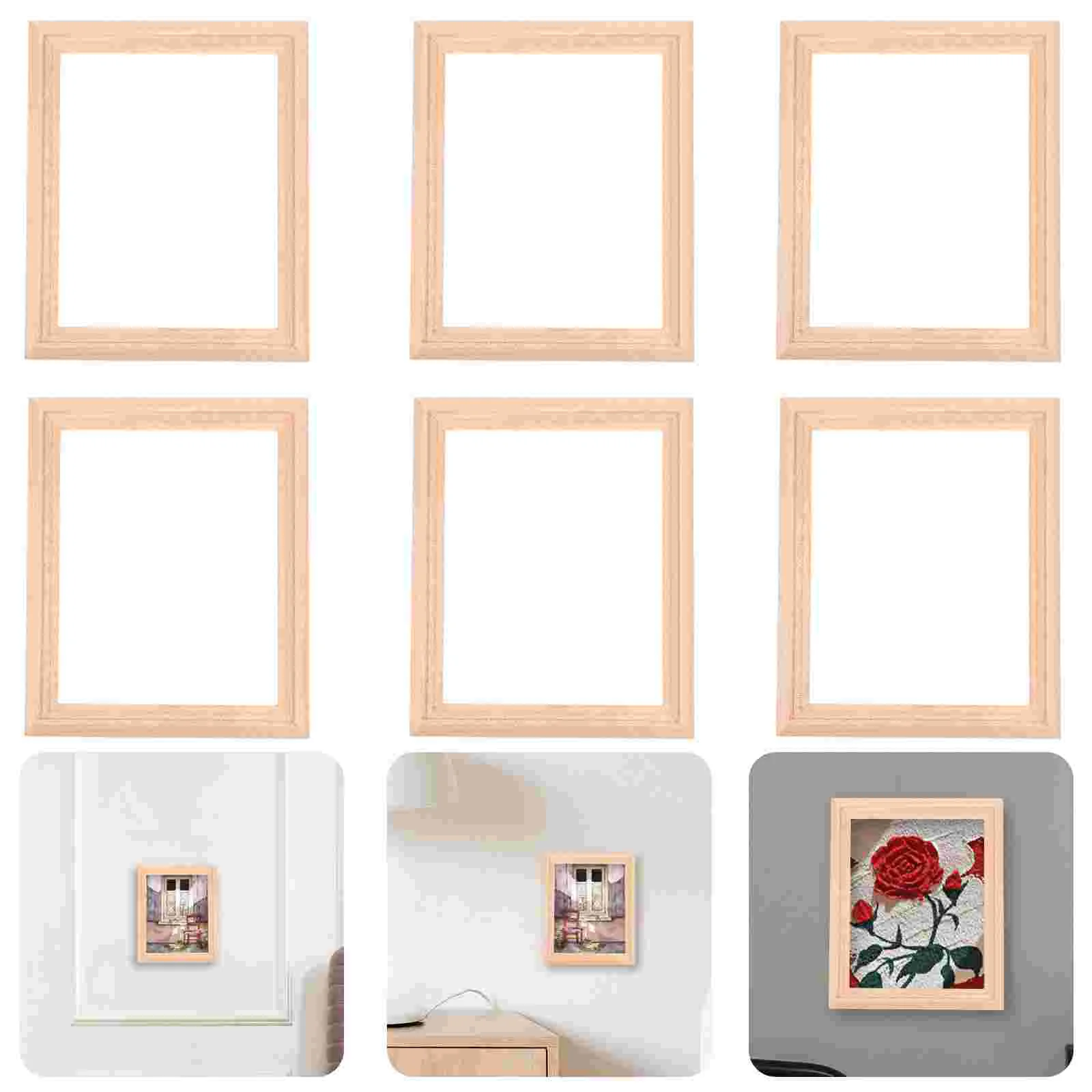 

6 Pcs Wooden Photo Frame Mini Small Album Retro Decor Frames Picture Miniature Figurines