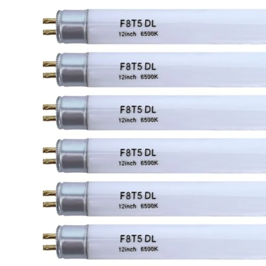 6 Pack F8T5/DL 6500K 12'' Linear Fluorescent Light Bulb, 8W Day Light T5 Tube, F8T5/D Bright White Lamp G5 Base Replacement for