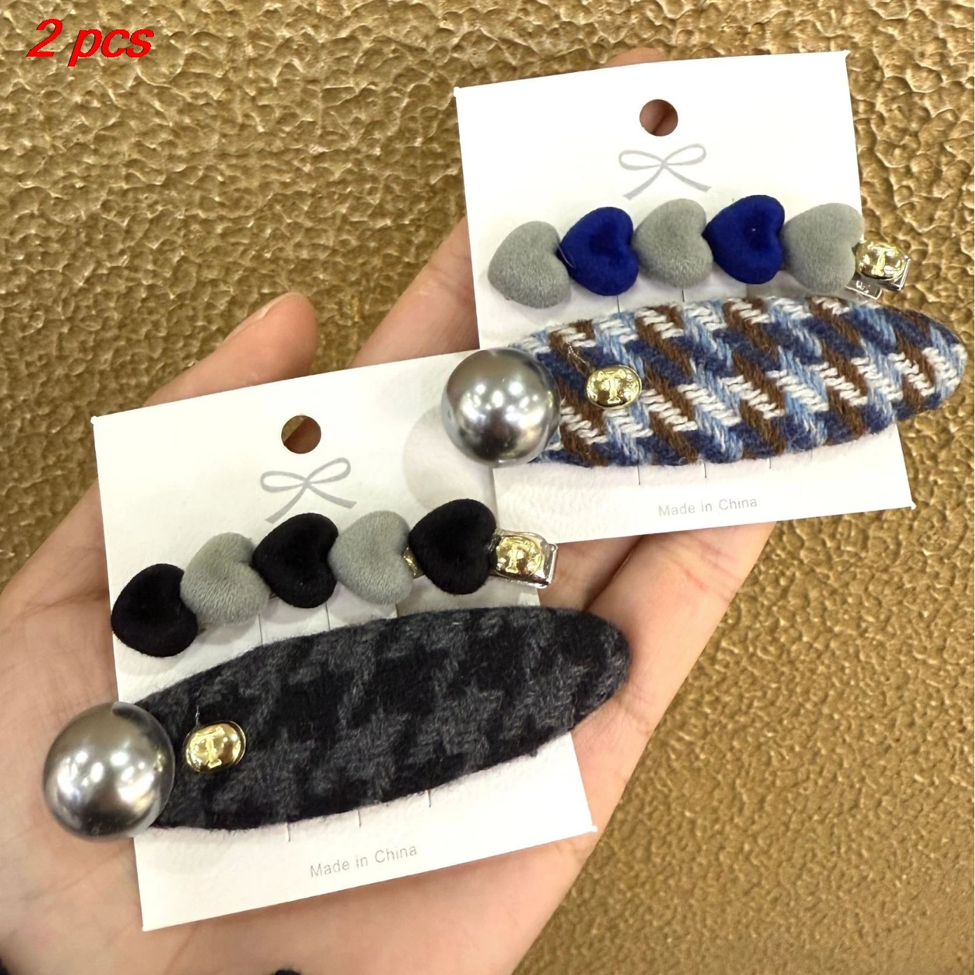 

2 Pcs Women's Hair Clips Set Korean Fabric Plaid Sweet Kawaii Hair Pins Duckbill Clip High-quality Luxury Brand Hair Accessories