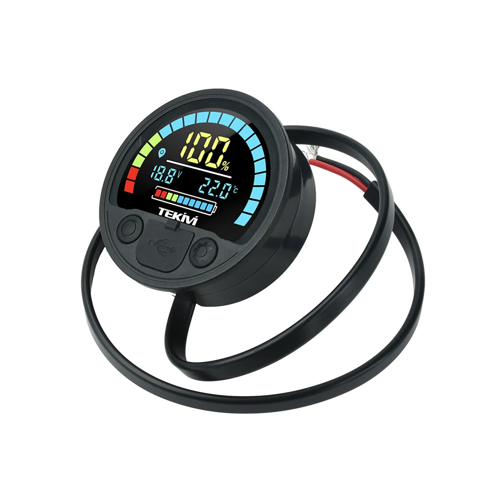 DC 8-30V Digital Circular Voltage & Battery Indicator USB+Type-C Voltage Tester for Acid/Phosphate Iron Lithium Battery