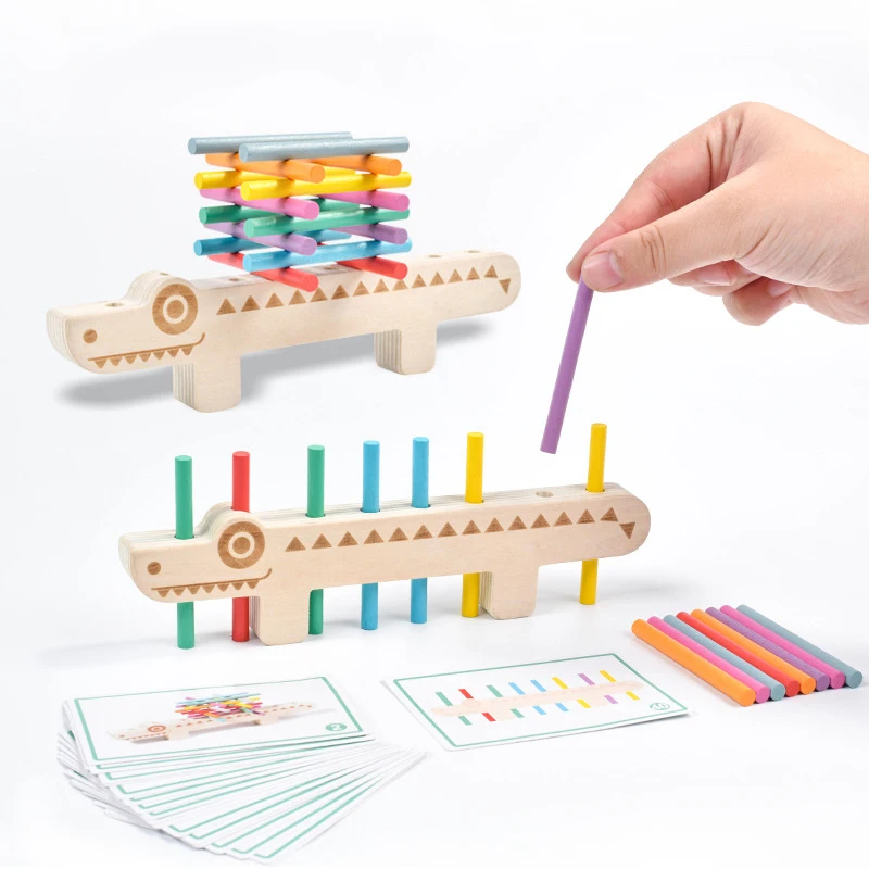 จระเข้ Montessori กีฬาการฝึกอบรมของเล่นเด็กการ์ดสี Matching Stick Building Blocks การศึกษาปริศนาเกม