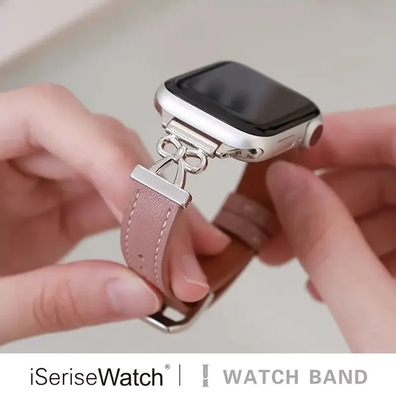 Pulseira de couro patchwork vazada com laço compatível com pulseira iWatch 38mm 40mm 41mm 42mm 44mm 45mm 49mm pulseira elegante