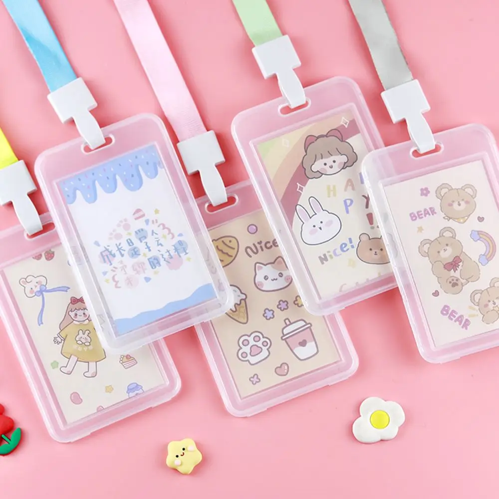 Cute Nurse Teacher Plastic Card Sleeves Waterproof Badge Holder with Lanyard ID Card Holder Neck Lanyard Vertical Name Tag