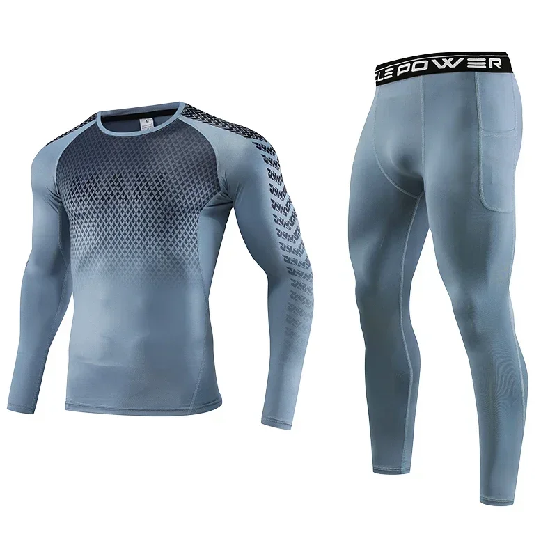 2pcs Set Men Running Compression Sportswear Set Gym Jogging Leggings Fitness Tight Sport T-shirt Pants Outdoor Lycra Sweatpants